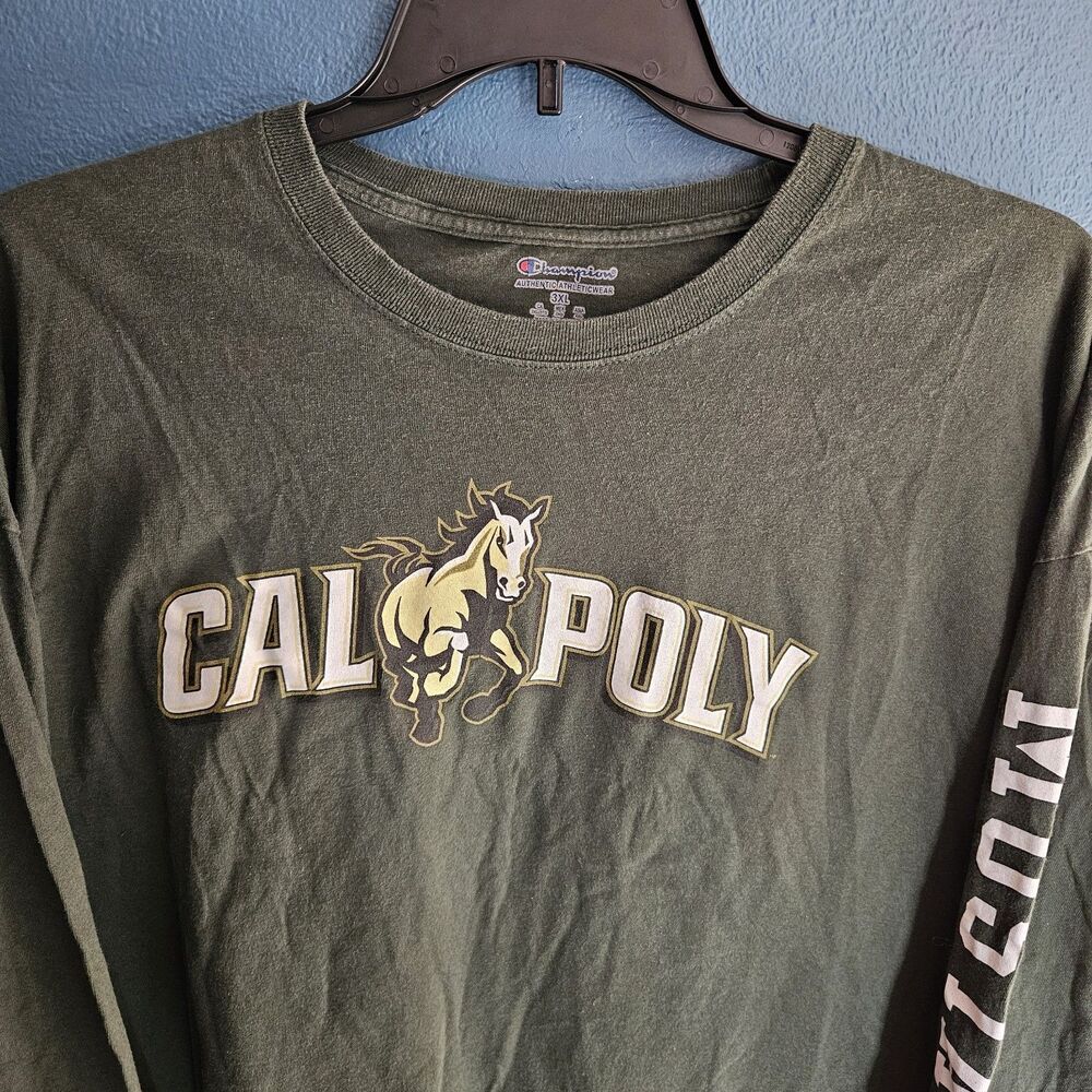 Champion Cal Poly Mustangs Shirt Long Sleeve Mens 3XL Dark Green Graphic Tee - Picture 3 of 8